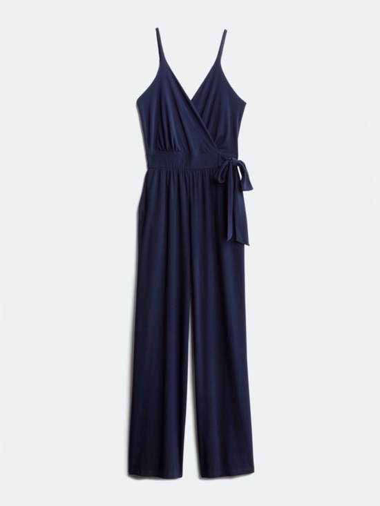 Kaileigh Pants - Kaileigh Rochelle Navy Wide-Leg Knit Jumpsuit with Side Tie